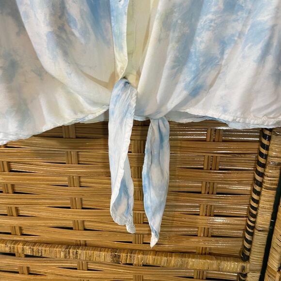 Caffé Marrakesh Tie Dye Button Down Shirt XL Rayon Blue White Short Sleeve - Picture 5 of 7